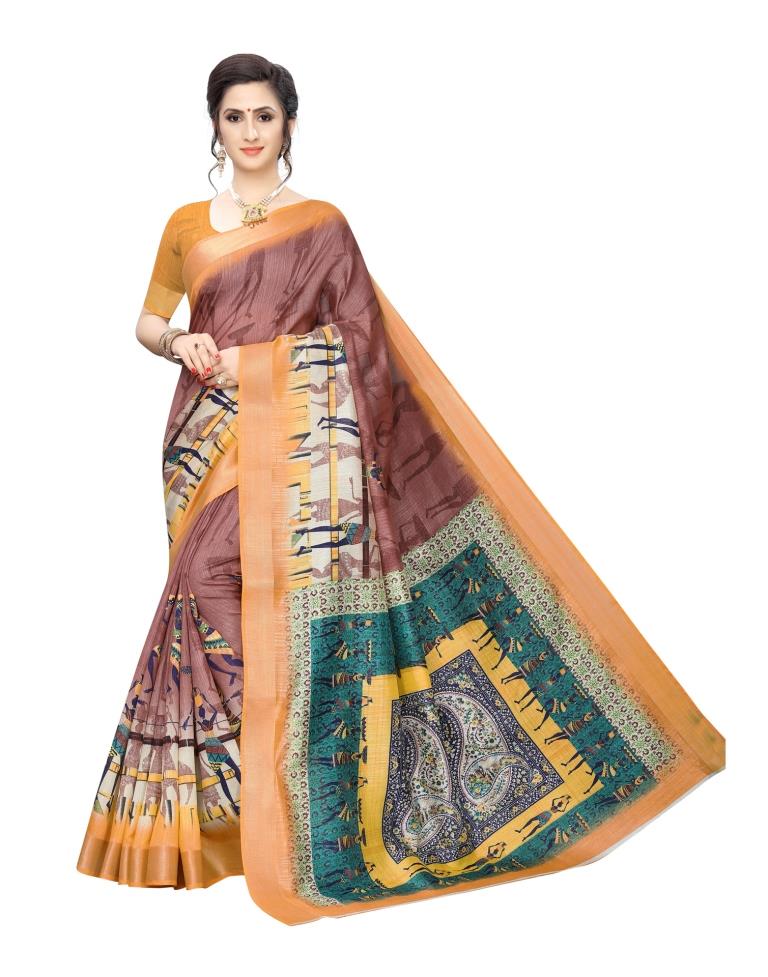 Purple  Printed Silk Saree