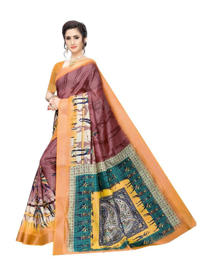 Purple  Printed Silk Saree