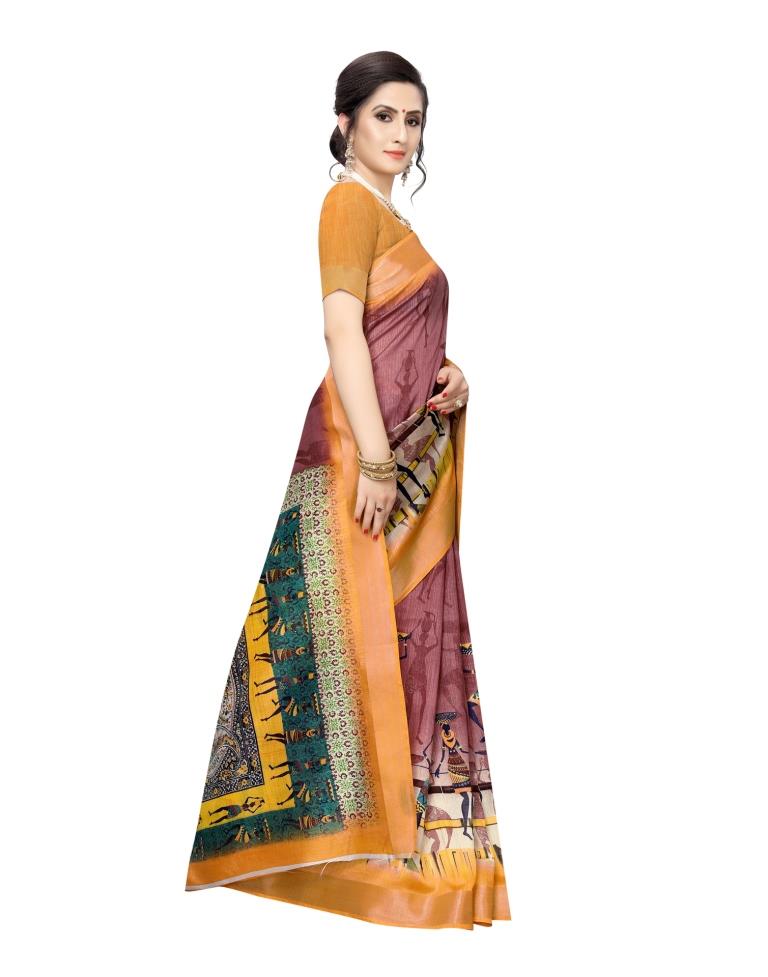 Purple  Printed Silk Saree