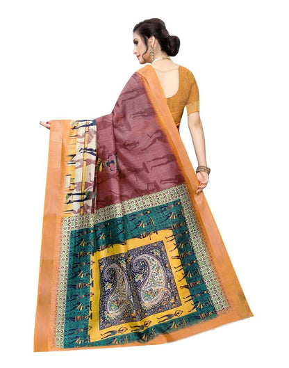 Purple  Printed Silk Saree