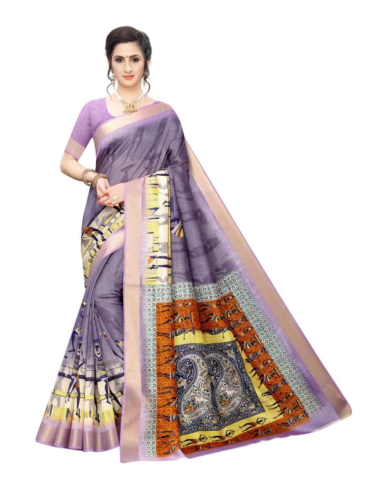 Purple Coloured Chanderi Silk Printed Casual saree | Leemboodi