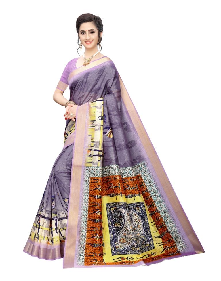 Purple Coloured Chanderi Silk Printed Casual saree | Leemboodi