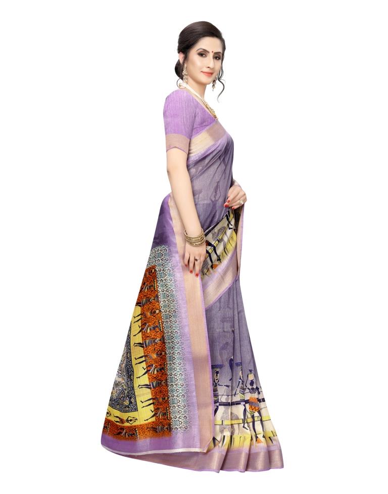 Purple Coloured Chanderi Silk Printed Casual saree | Leemboodi