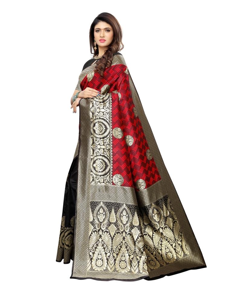 Black Coloured Poly Silk Banarasi Jacquard Partywear saree | Sudathi