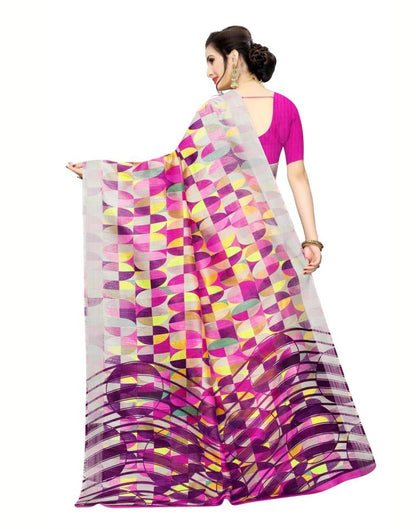 Beige Printed Silk Saree