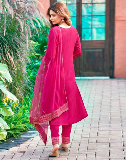 Pink Cotton Sequence Straight Kurta Set With Dupatta