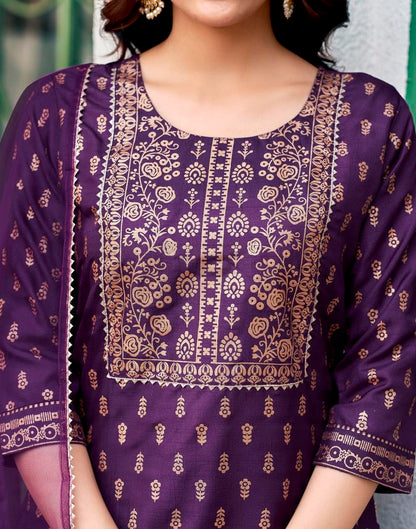 Purple Cotton Straight Kurta Set With Dupatta