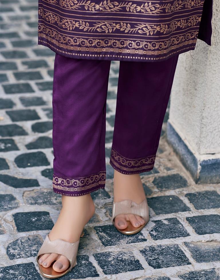 Purple Cotton Straight Kurta Set With Dupatta