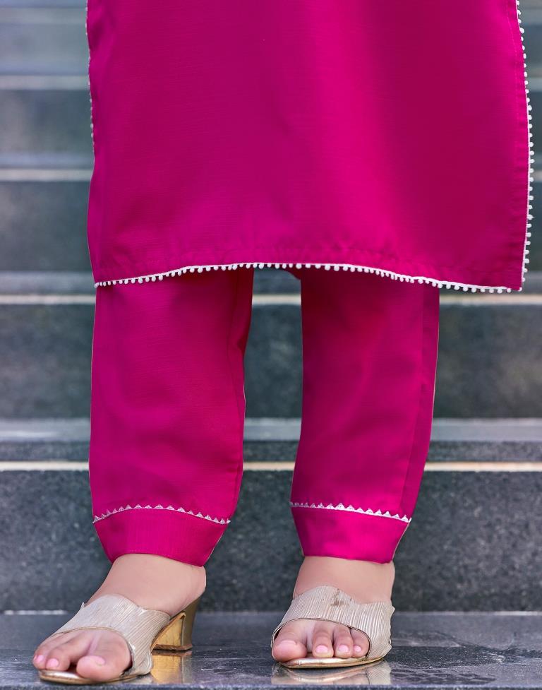 Pink Cotton Embroidery Straight Kurta Set With Dupatta