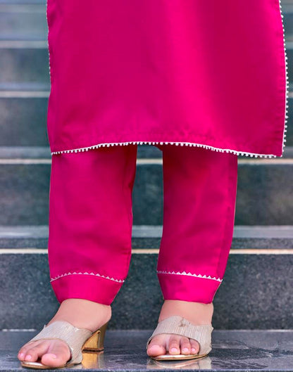 Pink Cotton Embroidery Straight Kurta Set With Dupatta