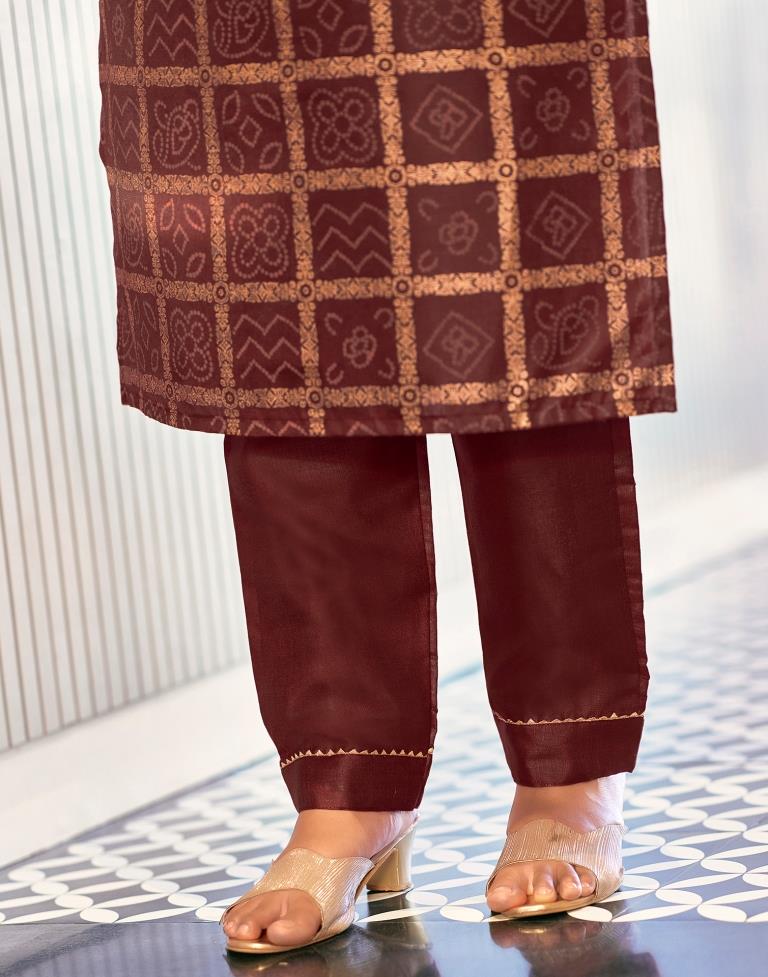 Maroon Cotton Straight Kurta Set With Dupatta