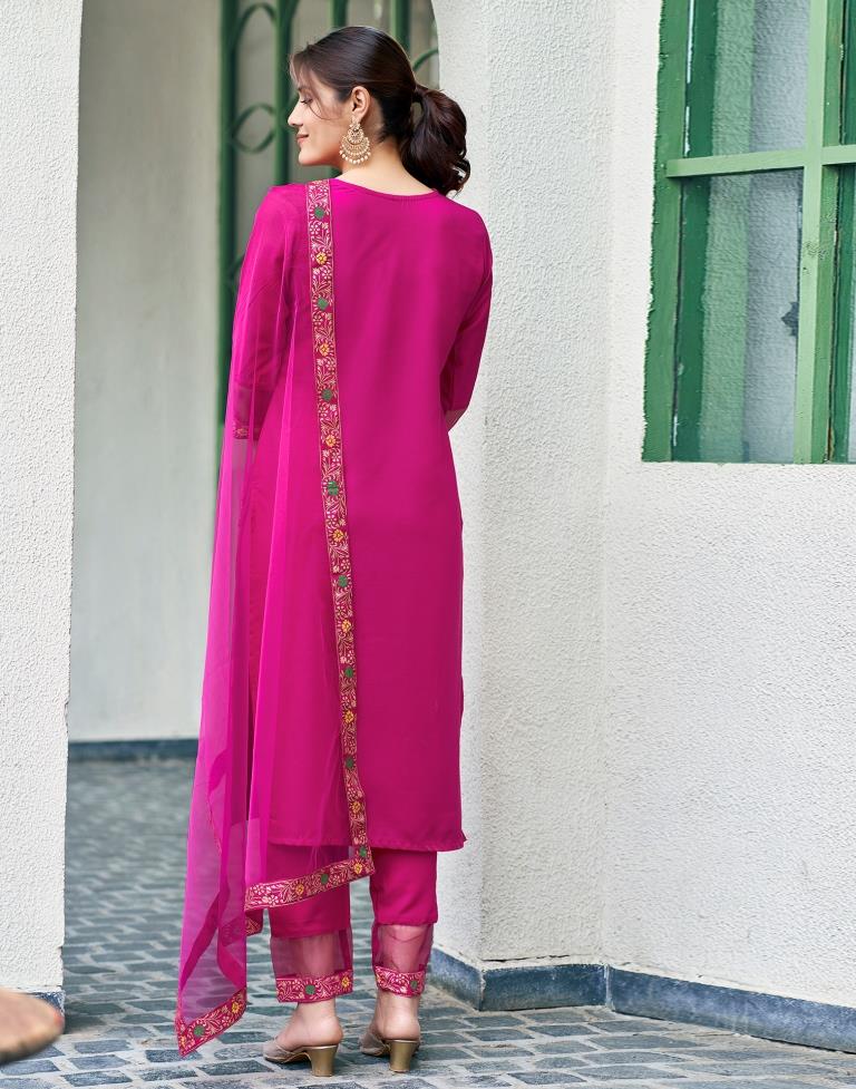 Pink Cotton Printed Straight Kurta Set With Dupatta