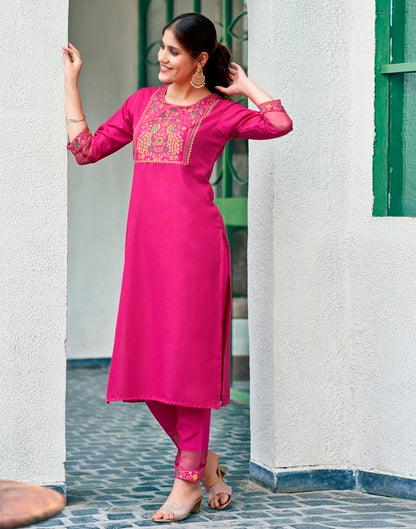 Pink Cotton Printed Straight Kurta Set With Dupatta