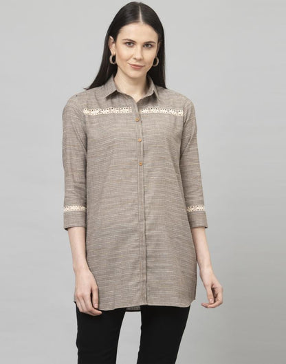 Beguiling Ash Grey Coloured Self Woven Cotton Tops | Sudathi