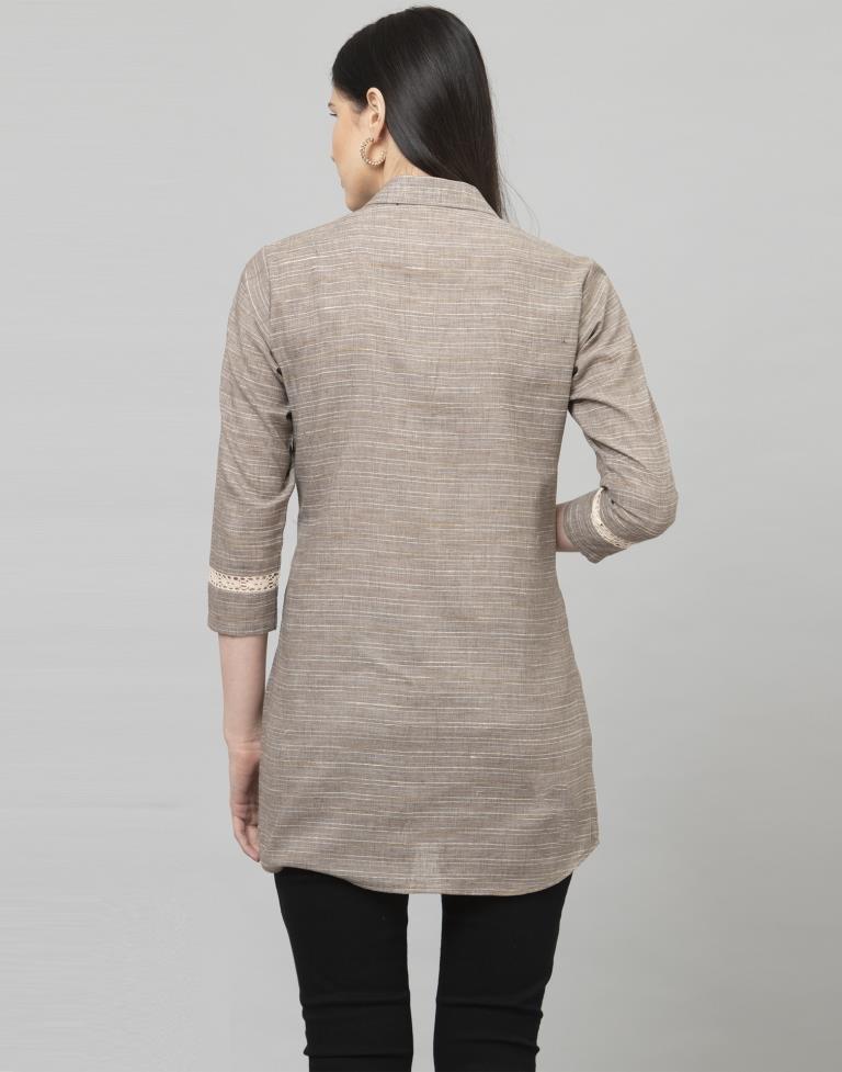 Beguiling Ash Grey Coloured Self Woven Cotton Tops | Sudathi