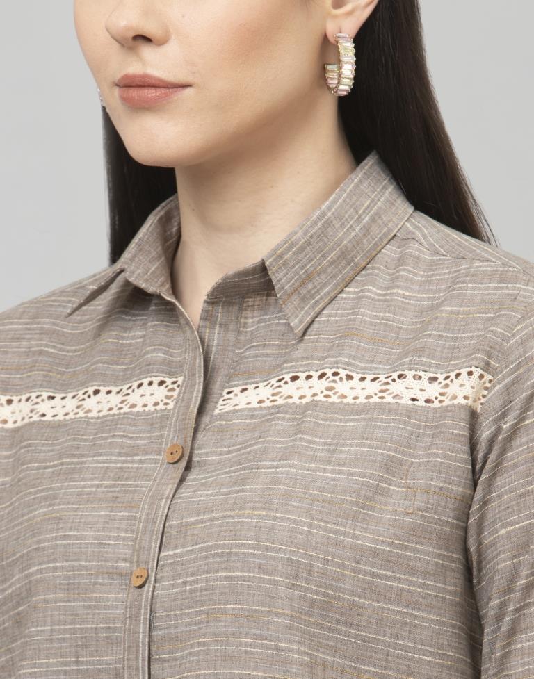 Beguiling Ash Grey Coloured Self Woven Cotton Tops | Sudathi