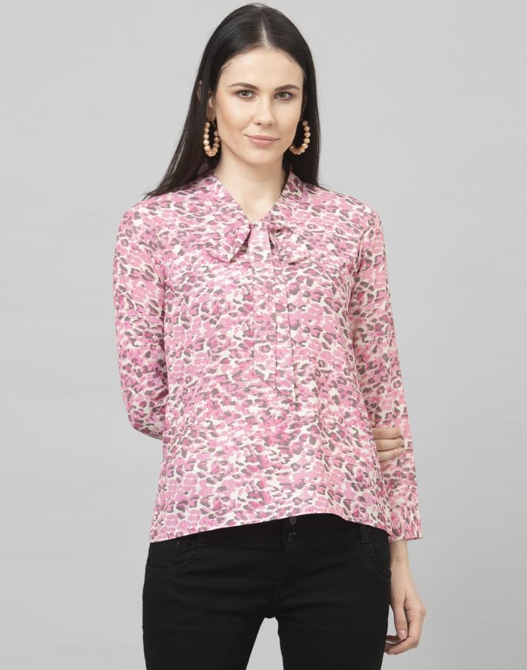 Fantastic Pink Coloured Digital Printed Crepe Tops | Leemboodi