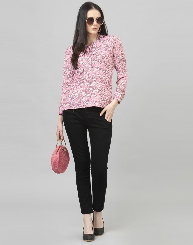 Fantastic Pink Coloured Digital Printed Crepe Tops | Leemboodi