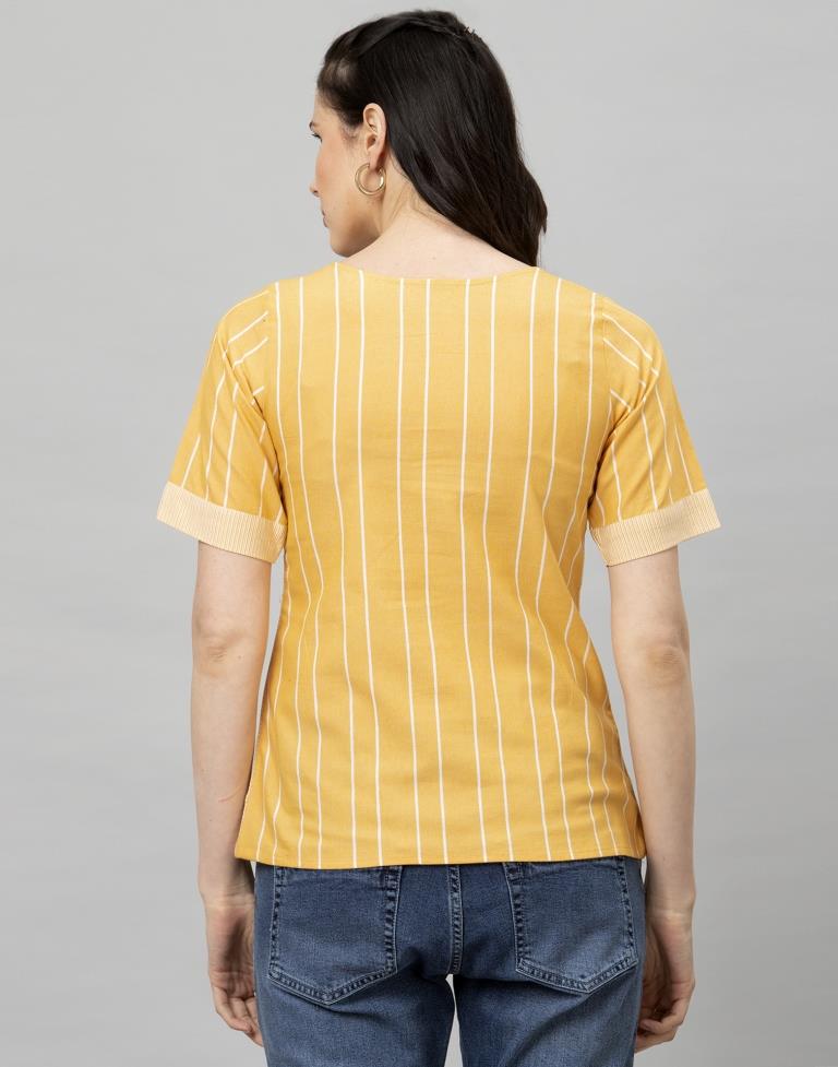 Majestic Yellow Coloured Self Woven Cotton Tops | Leemboodi