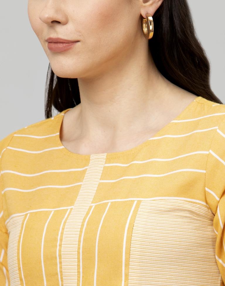 Majestic Yellow Coloured Self Woven Cotton Tops | Leemboodi