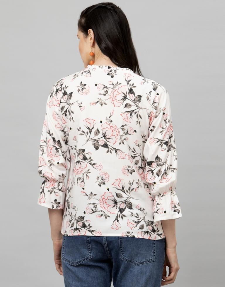 Glossy White Coloured Digital Printed Rayon Tops | Leemboodi