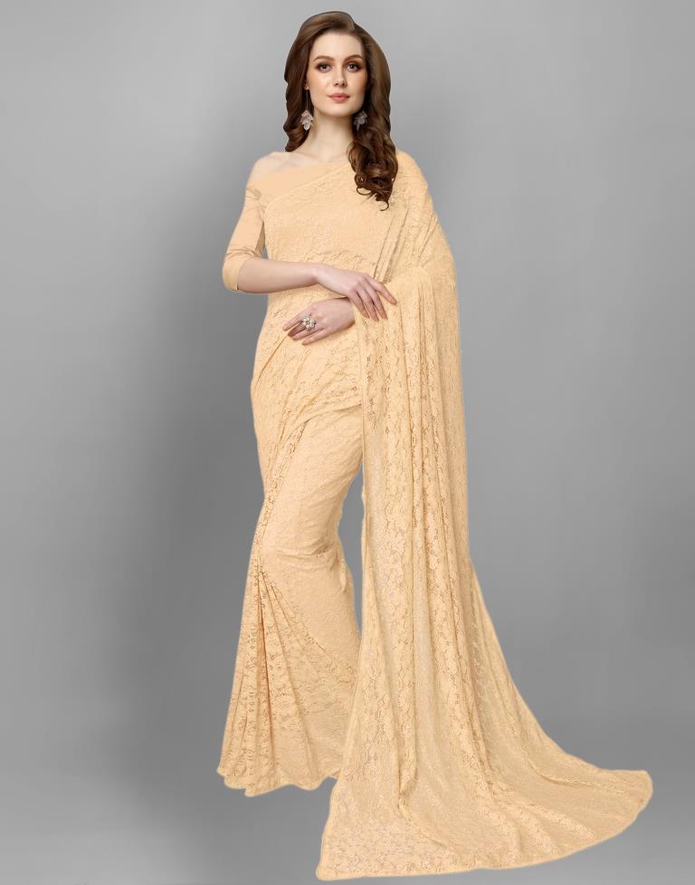 Beige Coloured Russell Net Partywear saree | Leemboodi