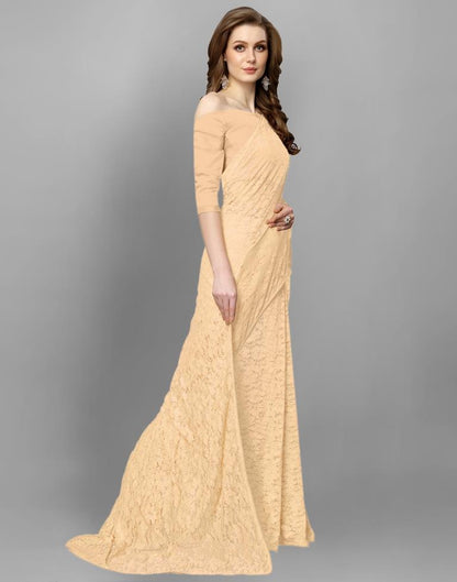 Beige Coloured Russell Net Partywear saree | Leemboodi