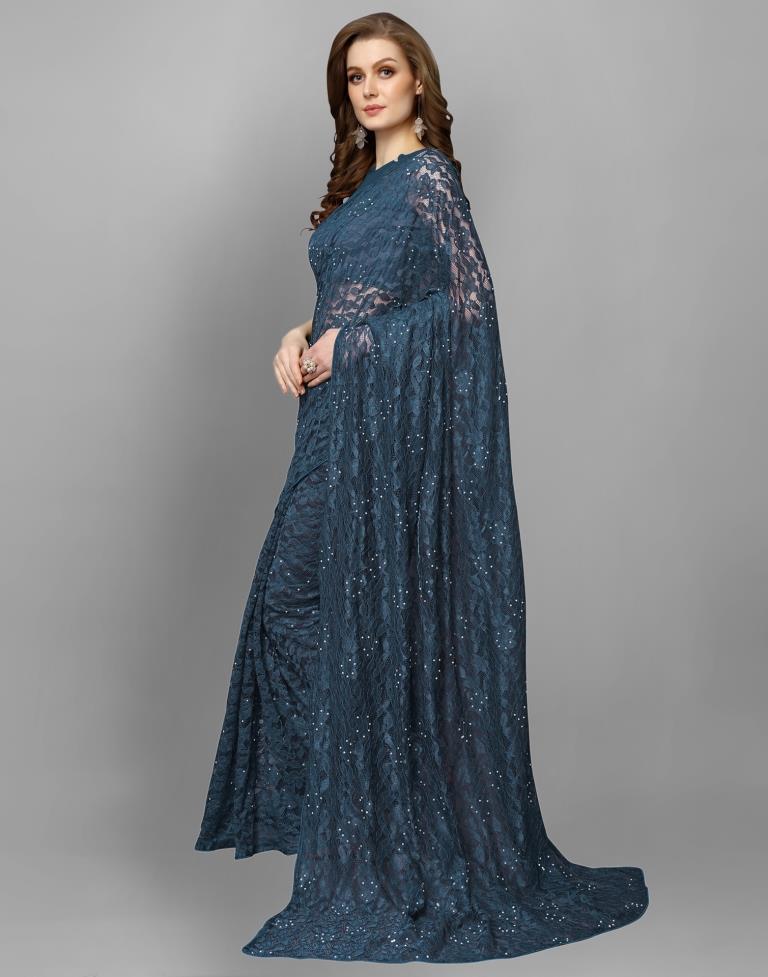 Ocean Green Coloured Russell Net Partywear saree | Leemboodi