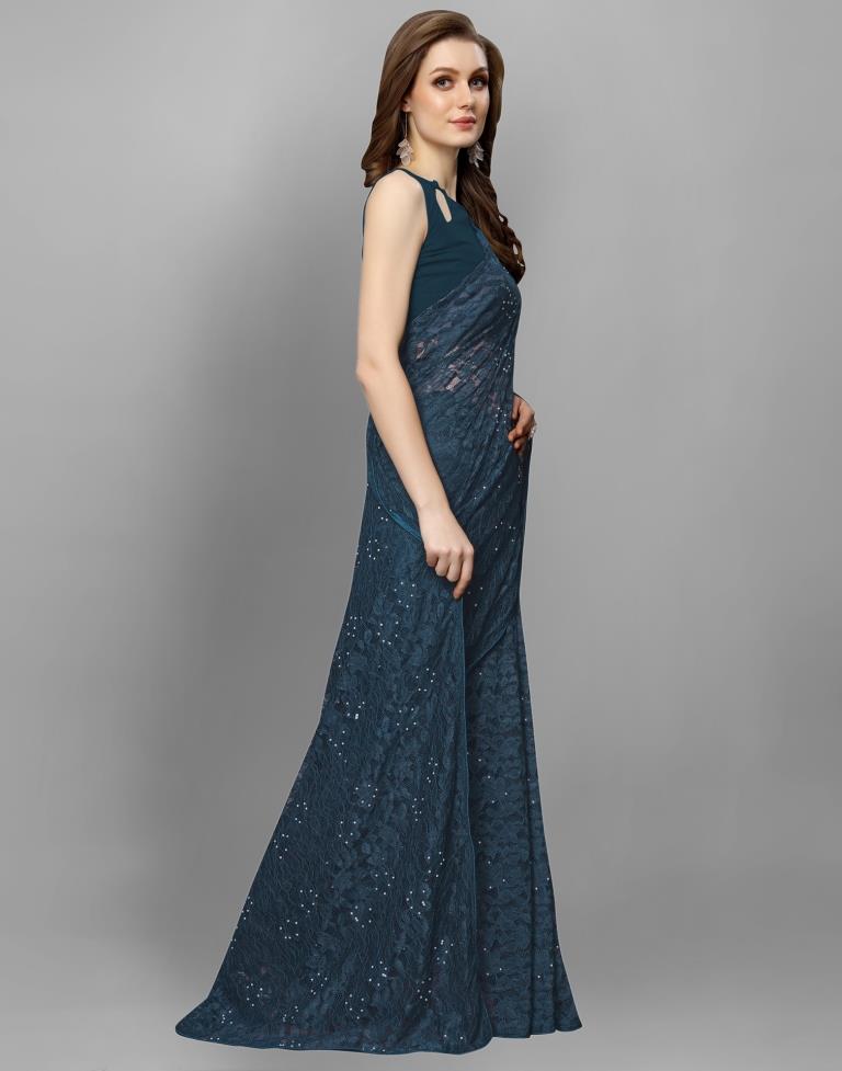 Ocean Green Coloured Russell Net Partywear saree | Leemboodi