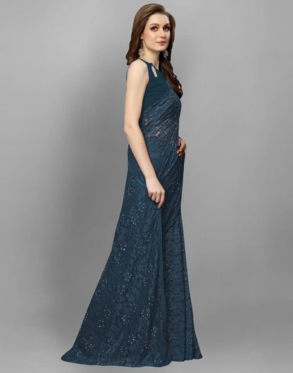 Ocean Green Coloured Russell Net Partywear saree | Leemboodi