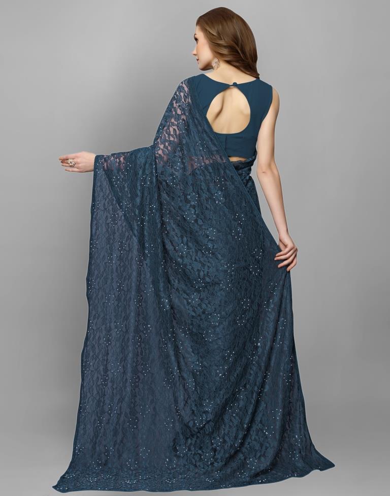 Ocean Green Coloured Russell Net Partywear saree | Leemboodi