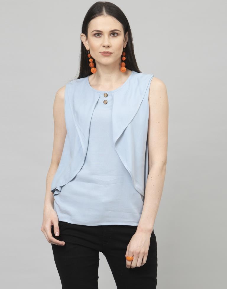 Sensuous Powder Blue Coloured Dyed Rayon Tops | Sudathi