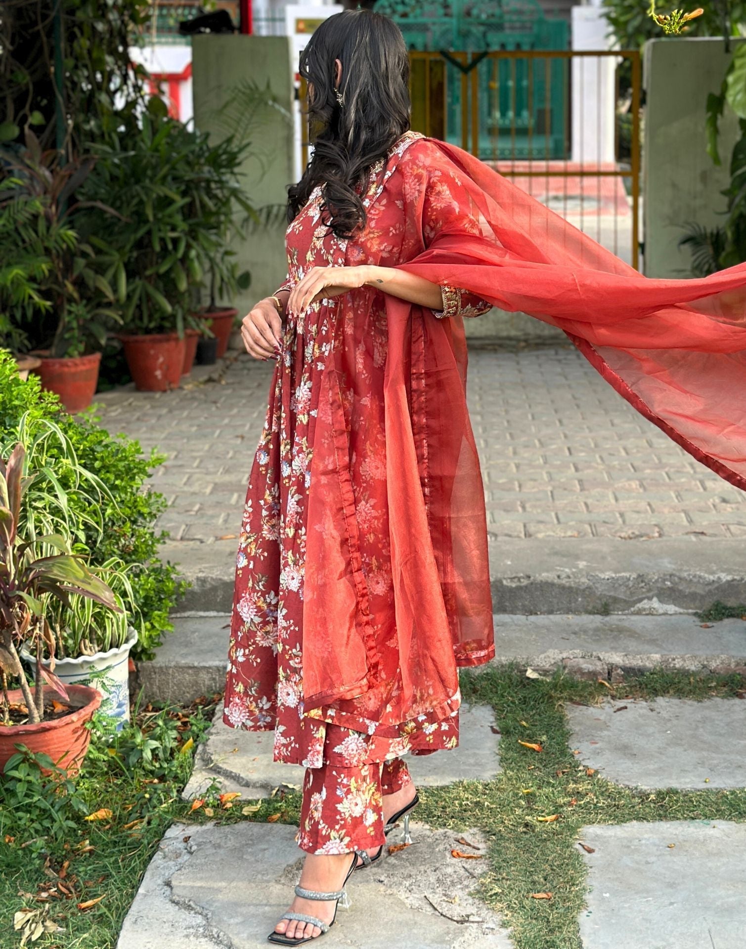 Brown Printed Kurti With Pant And Dupatta | Leemboodi