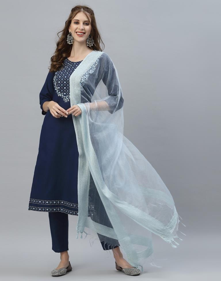 Navy Blue Kurti With Pant And Dupatta | Sudathi