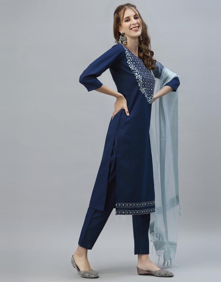 Navy Blue Kurti With Pant And Dupatta | Sudathi