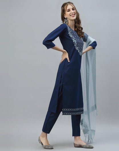 Navy Blue Kurti With Pant And Dupatta | Sudathi