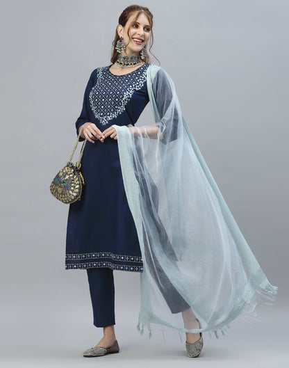 Navy Blue Kurti With Pant And Dupatta | Sudathi