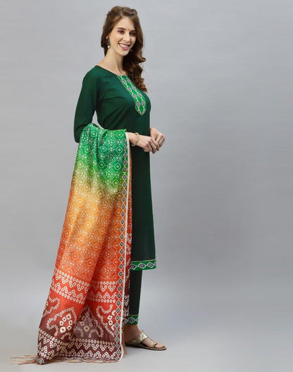 Bottle Green Kurti With Pant And Dupatta | Leemboodi