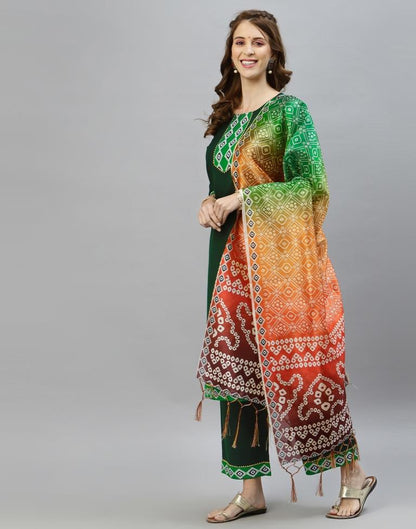 Bottle Green Kurti With Pant And Dupatta | Leemboodi