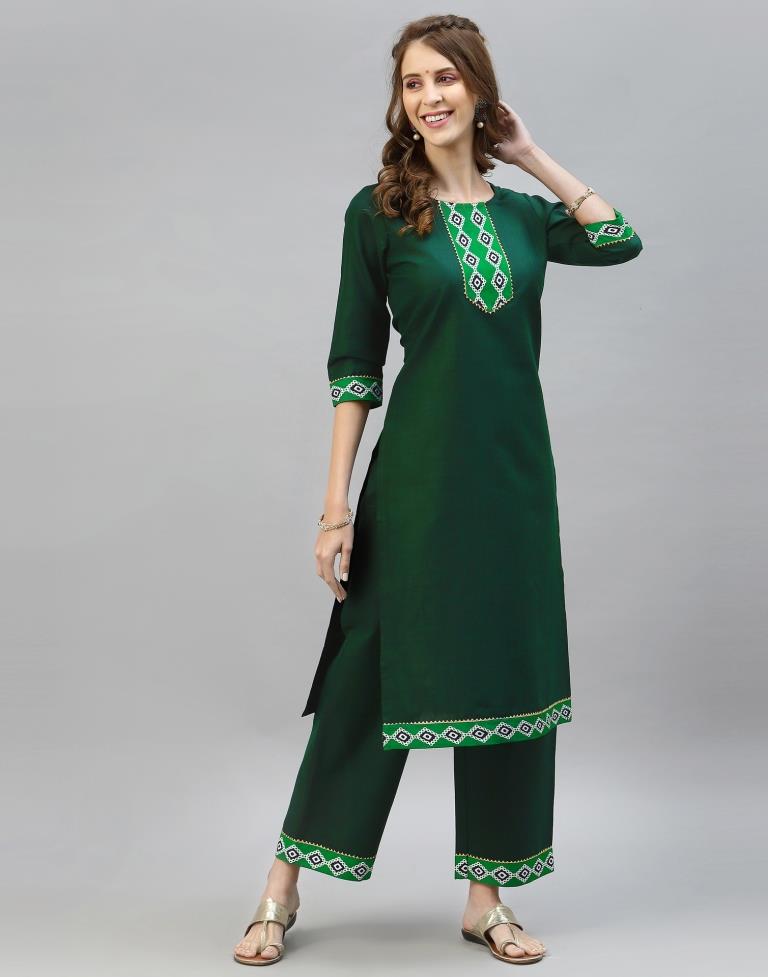 Bottle Green Kurti With Pant And Dupatta | Leemboodi