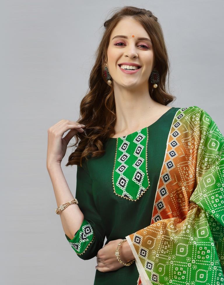 Bottle Green Kurti With Pant And Dupatta | Leemboodi