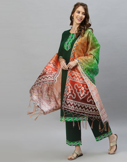 Bottle Green Kurti With Pant And Dupatta | Leemboodi