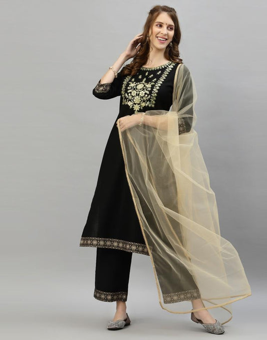 Black Kurti With Pant And Dupatta | Leemboodi