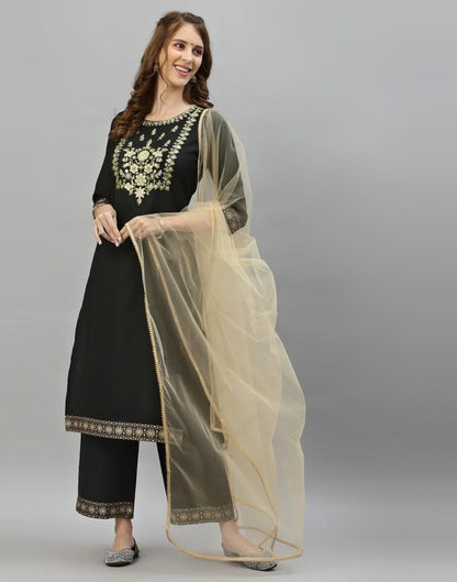 Black Kurti With Pant And Dupatta | Leemboodi