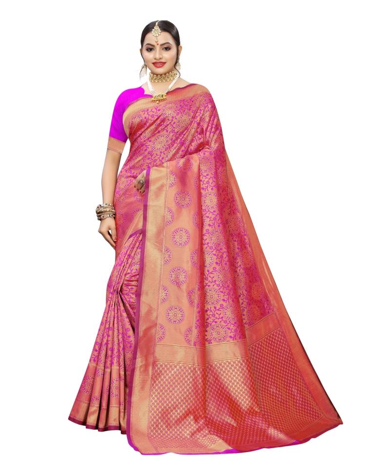 Pink Coloured Poly Silk Jacquard Partywear saree | Leemboodi
