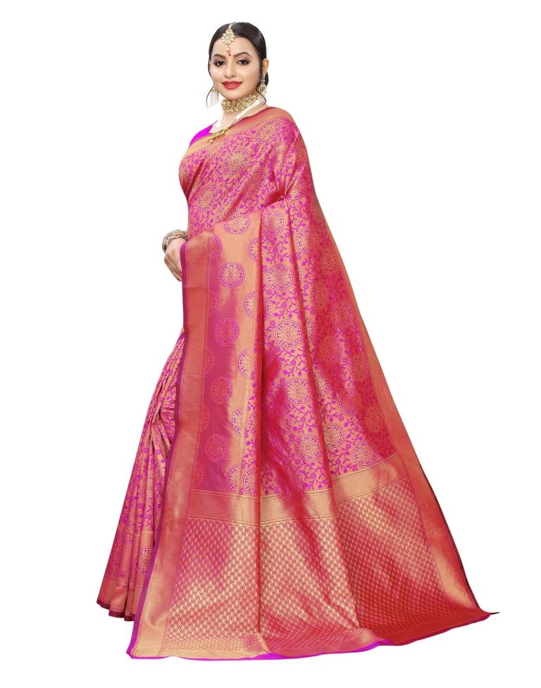 Pink Coloured Poly Silk Jacquard Partywear saree | Leemboodi
