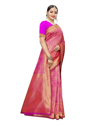 Pink Coloured Poly Silk Jacquard Partywear saree | Leemboodi