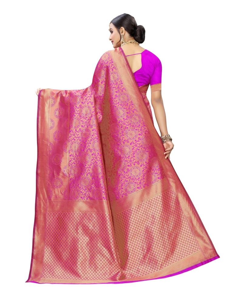 Pink Coloured Poly Silk Jacquard Partywear saree | Leemboodi