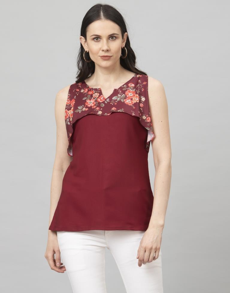 Adorable Maroon Coloured Digital Printed Crepe Tops | Sudathi