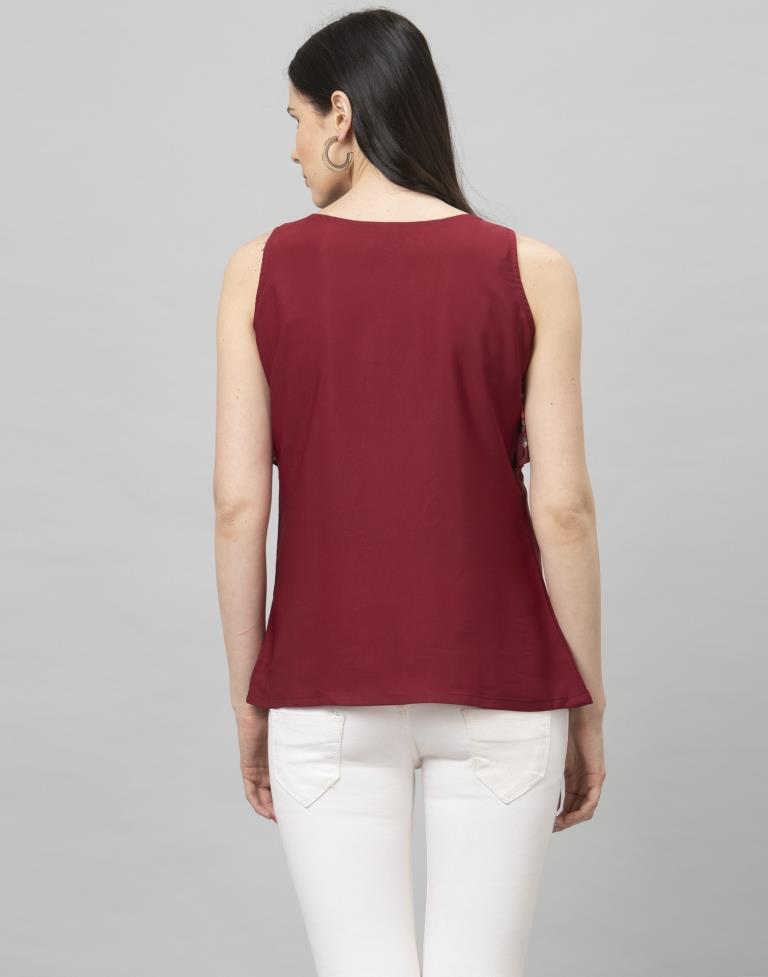 Adorable Maroon Coloured Digital Printed Crepe Tops | Sudathi